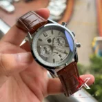 TAG Heuer Carrera Chrono Bi-Compax brown belt silver case grey dial Watch - Image 2