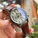 TAG Heuer Carrera Chrono Bi-Compax brown belt silver case grey dial Watch - Image 4