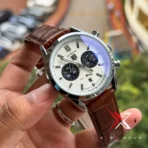 TAG Heuer Carrera Chrono Bi-Compax brown belt white dial black sub Watch - Image 2