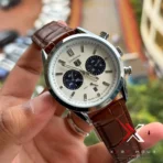 TAG Heuer Carrera Chrono Bi-Compax brown belt white dial black sub Watch - Image 3