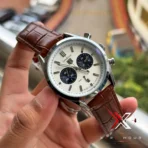 TAG Heuer Carrera Chrono Bi-Compax brown belt white dial black sub Watch - Image 5