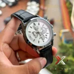 TAG Heuer Carrera Chrono Tri-Compax black belt silver case white dial Watch - Image 3