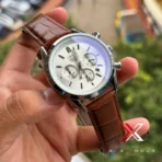 TAG Heuer Carrera Chrono Tri-Compax brown belt silver case white dial Watch - Image 2
