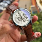 TAG Heuer Carrera Chrono Tri-Compax brown belt silver case white dial Watch - Image 4