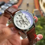 TAG Heuer Carrera Chrono Tri-Compax brown belt silver case white dial Watch - Image 3