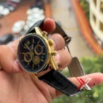 TAG Heuer Carrera Chrono black Leather black dial gold tone Watch - Image 7