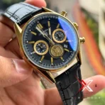 TAG Heuer Carrera Chrono black Leather black dial gold tone Watch - Image 8