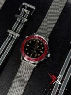 Omega 007 Jmaes Bond Edition Mesh Strap black dial red bezel Watch free nato strap - Image 7