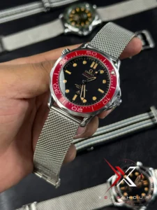 Omega 007 Jmaes Bond Edition Mesh Strap black dial red bezel Watch free nato strap - Image 4