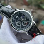 Patek Philippe Moon Phase Chrono black Leather black dial Watch