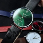 Casio Style Regent Linear Black Belt Silver Case Green Dial