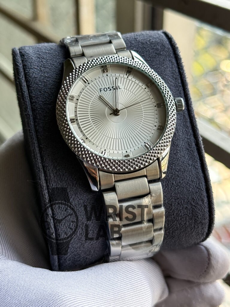 Fossil Azure Radiance Steel Edition White Dial Silver Chain
