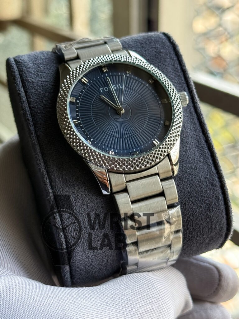 Fossil Azure Radiance Steel Edition Blue Dial Silver Chain