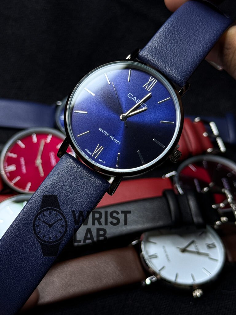 Casio Style Regent Linear Blue Belt Black Case Blue Dial
