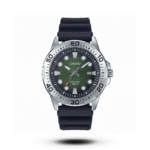 Casio-style Oceantrail Deepwave watch with silver bezel, green dial and black strap