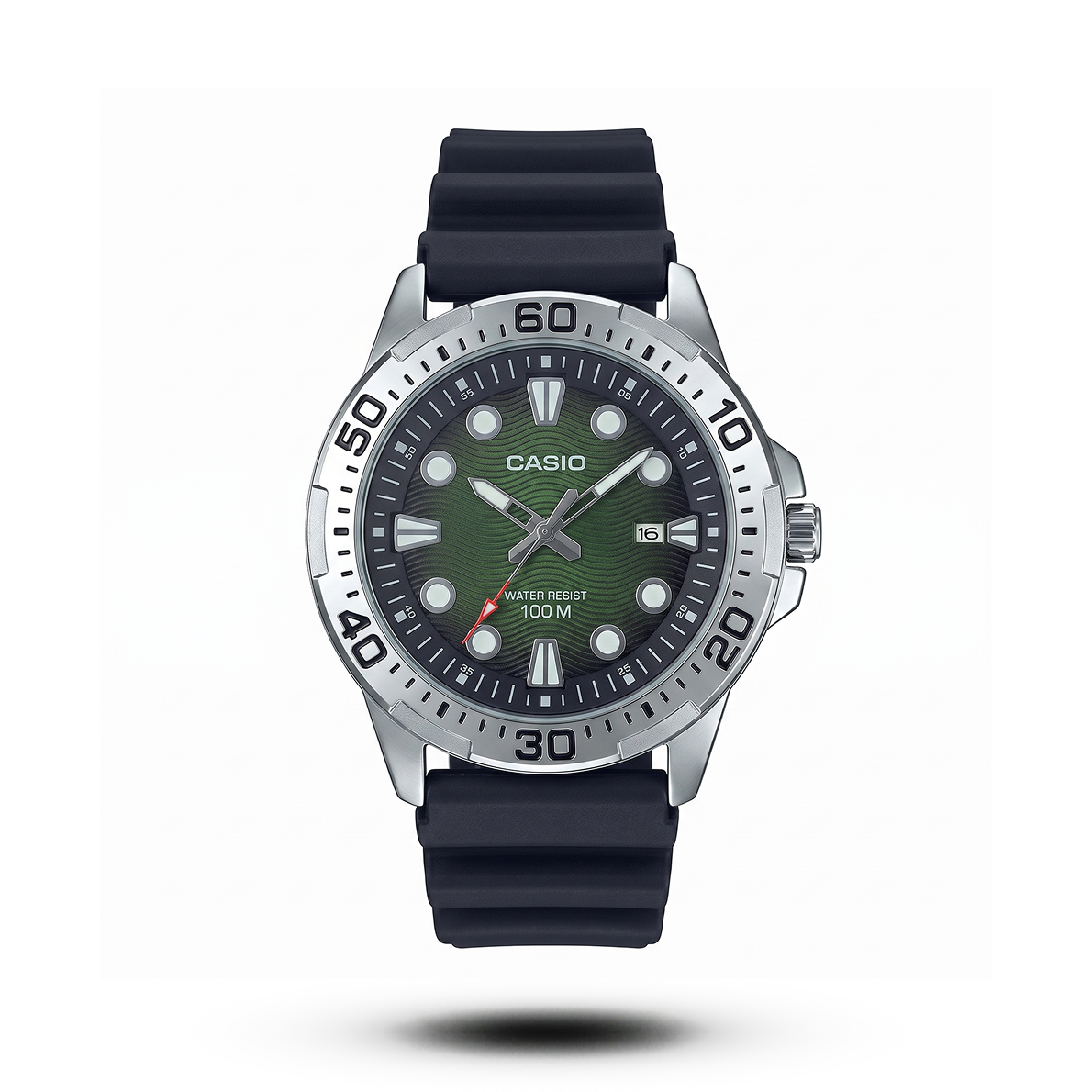 original-1.png Casio-style Oceantrail Deepwave watch with silver bezel, green dial and black strap