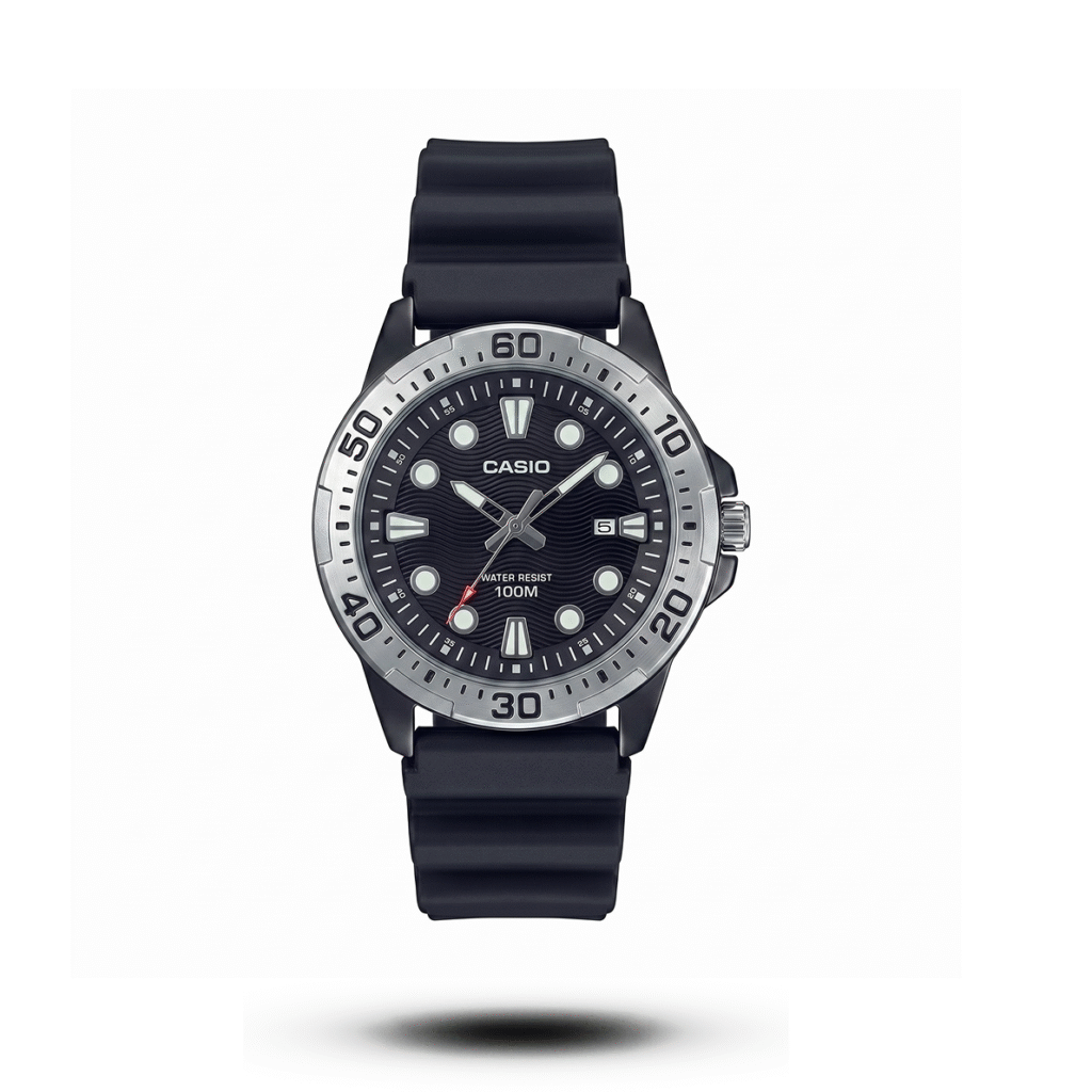 Casio-style Oceantrail Deepwave watch with silver bezel, black dial and black strap