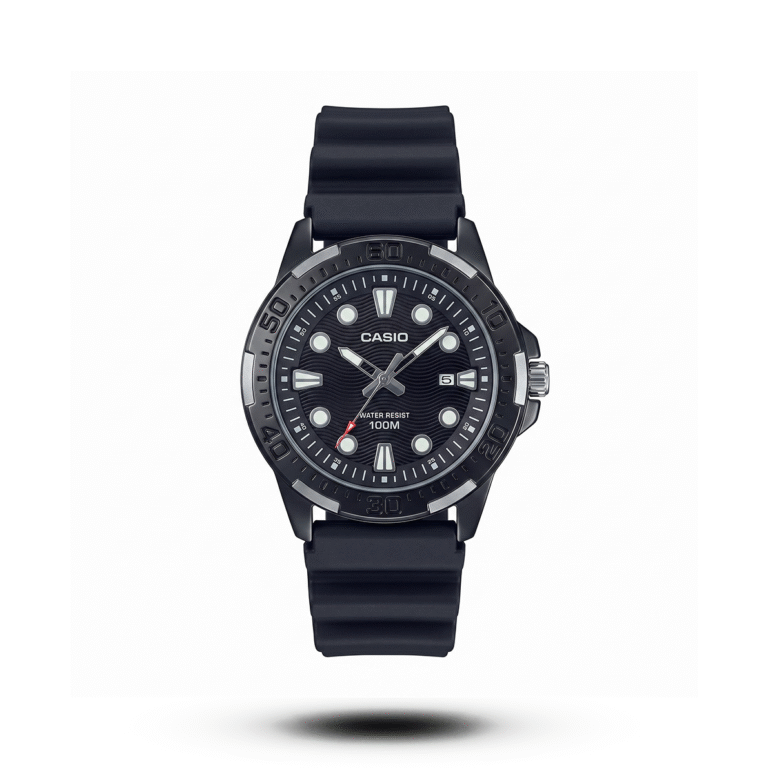 Casio-style Oceantrail Deepwave watch with black bezel, black dial and black strap