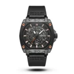 Tubular Mechanical Tonneau Industrial Leather black tone orange nuts Watch