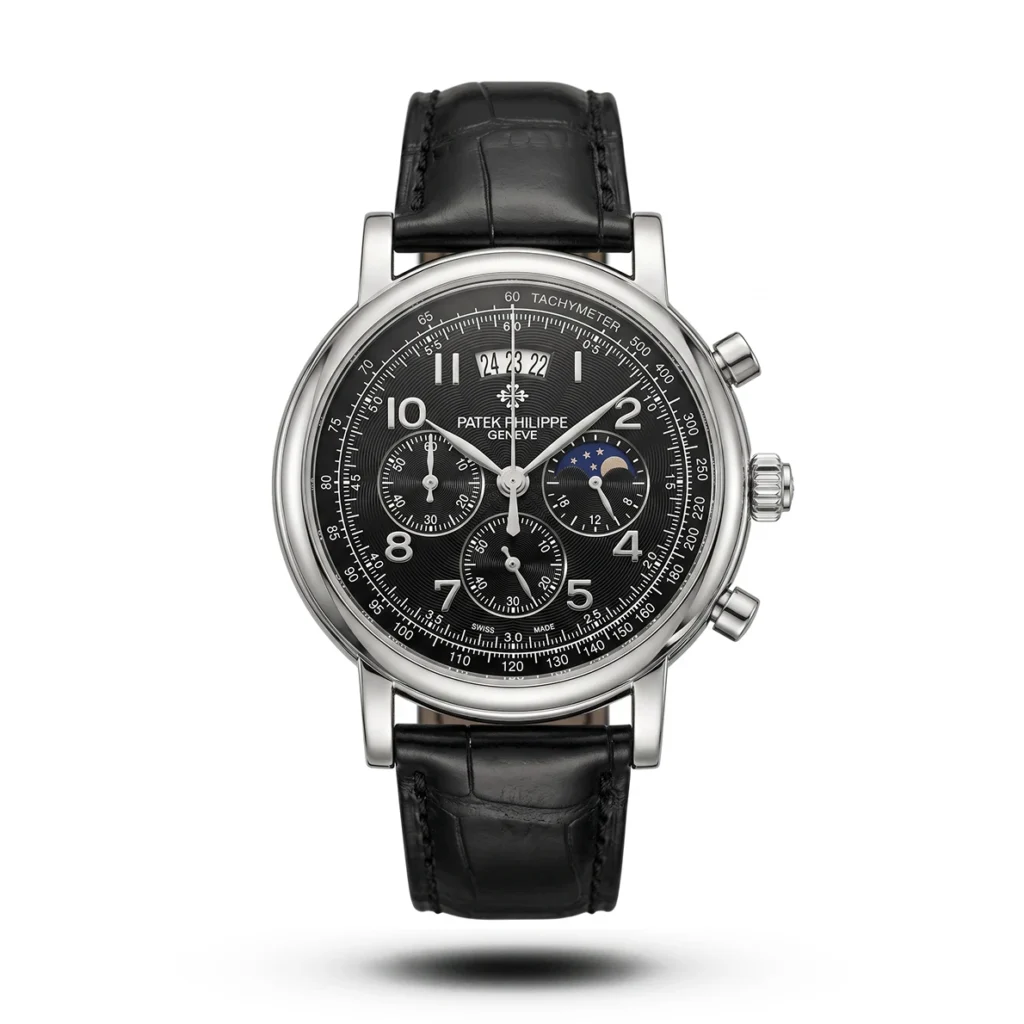 Patek Philippe Moon Phase Chrono black Leather black dial Watch | AA Grade Inspired