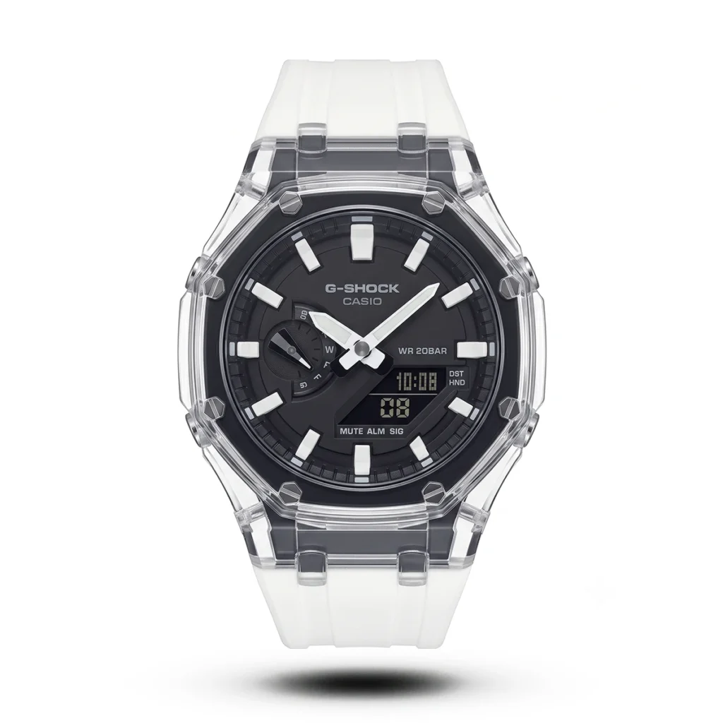 G-Shock GA-2100 Transparent Case black dial white digit white strap Watch | AA Grade Inspired