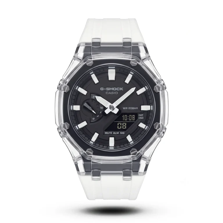 G-Shock GA-2100 Transparent Case black dial white digit white strap Watch | AA Grade Inspired