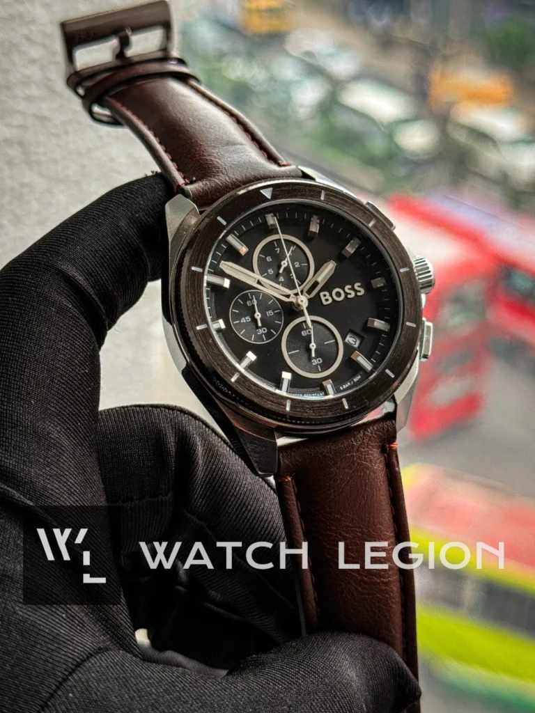 Hugo Boss Volane Chronograph brown Leather black dial Watch | AA Grade Inspired