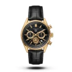 TAG Heuer Carrera Chrono black Leather black dial gold tone Watch | AA Grade Inspired