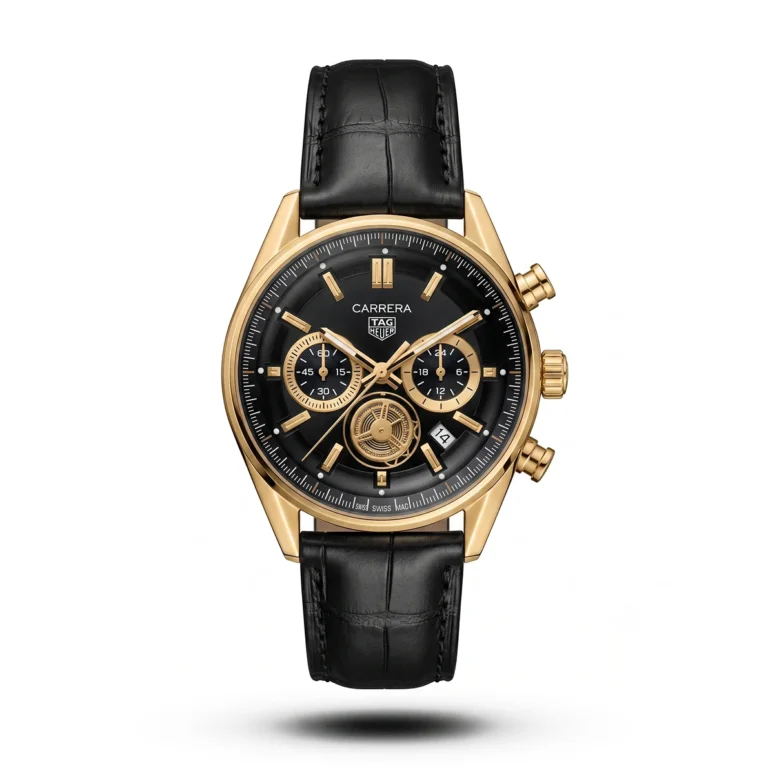 TAG Heuer Carrera Chrono black Leather black dial gold tone Watch | AA Grade Inspired