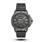 Tubular Skeleton Gunmetal Industrial Leather black accent Watch