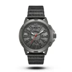 Tubular Skeleton Gunmetal Industrial Leather black accent Watch