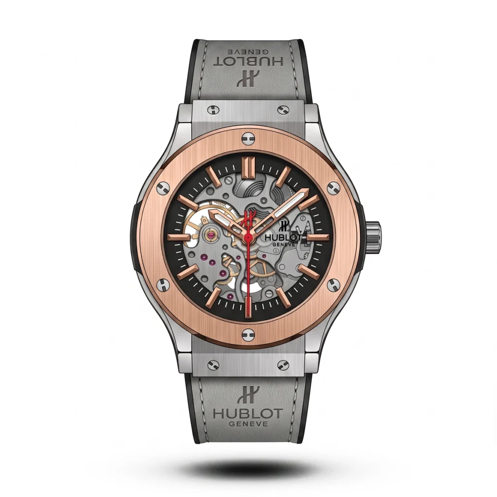 Hublot Classic Fusion Skeleton grey Strap silver case Watch | AA Grade Inspired