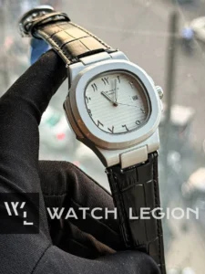 Patek Philippe Nautilus Arabic Dial black Leather white dial Watch - Image 2