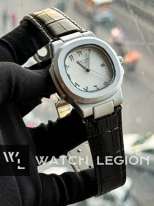Patek Philippe Nautilus Arabic Dial black Leather white dial Watch - Image 3
