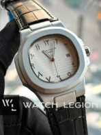 Patek Philippe Nautilus Arabic Dial black Leather white dial Watch - Image 4