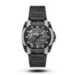 Tubular Mechanical Tonneau Industrial Leather silver tone Watch