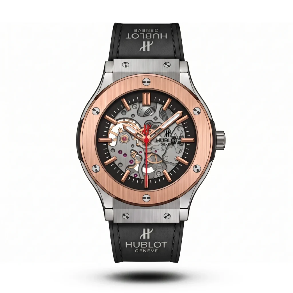 Hublot Classic Fusion Skeleton black Strap silver case Watch | AA Grade Inspired