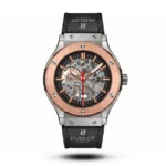 Hublot Classic Fusion Skeleton black Strap silver case Watch | AA Grade Inspired