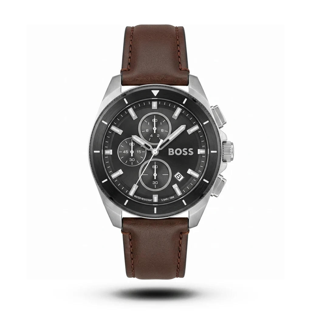 Hugo Boss Volane Chronograph brown Leather black dial Watch | AA Grade Inspired