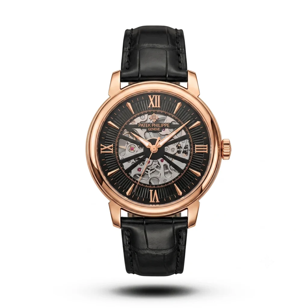 Patek Philippe Skeleton Roman black Leather rose gold tone Watch | AA Grade Inspired