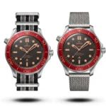 Omega 007 Jmaes Bond Edition Mesh Strap black dial red bezel Watch free nato strap