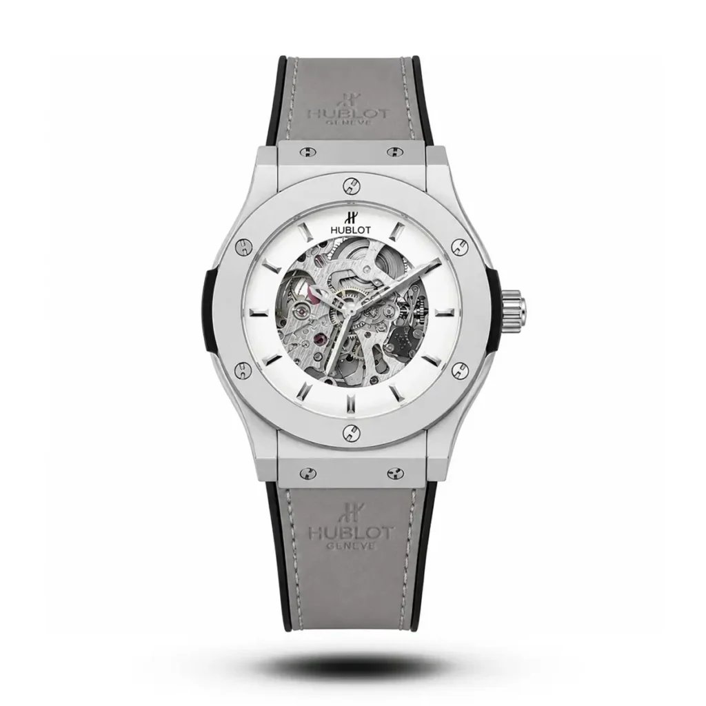 Hublot Classic Fusion Skeleton grey velvet Strap Watch | AA Grade Inspired