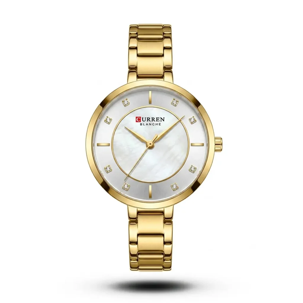 Curren Blanche Mother-of-Pearl Crystal Accent Gold Bracelet Watch