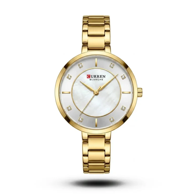 Curren Blanche Mother-of-Pearl Crystal Accent Gold Bracelet Watch