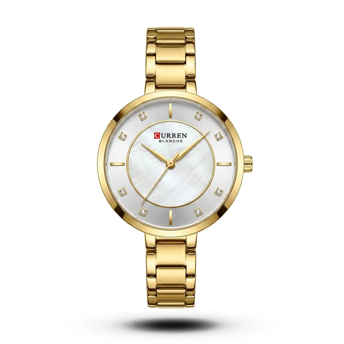 product-7f12a7cb-7252-45bb-af50-cc68cbf6be23.webp Curren Blanche Mother-of-Pearl Crystal Accent Gold Bracelet Watch