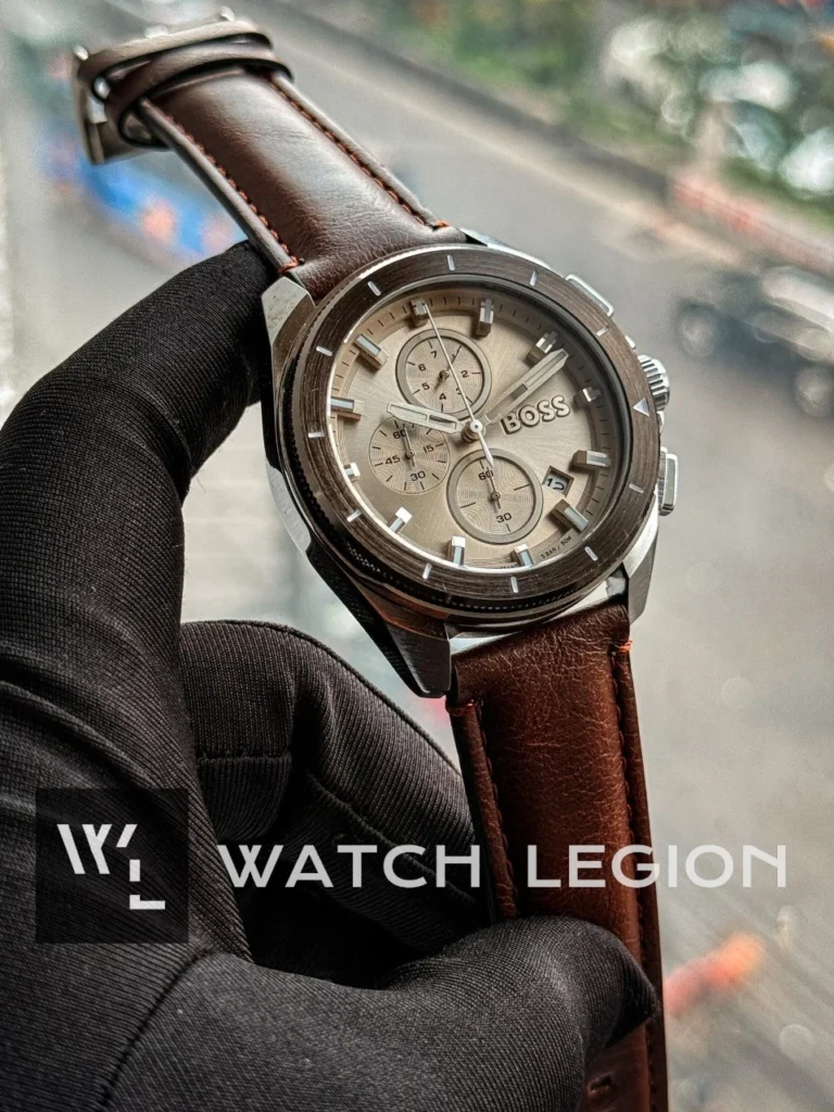 Hugo Boss Volane Chronograph brown Leather silver dial Watch | AA Grade Inspired