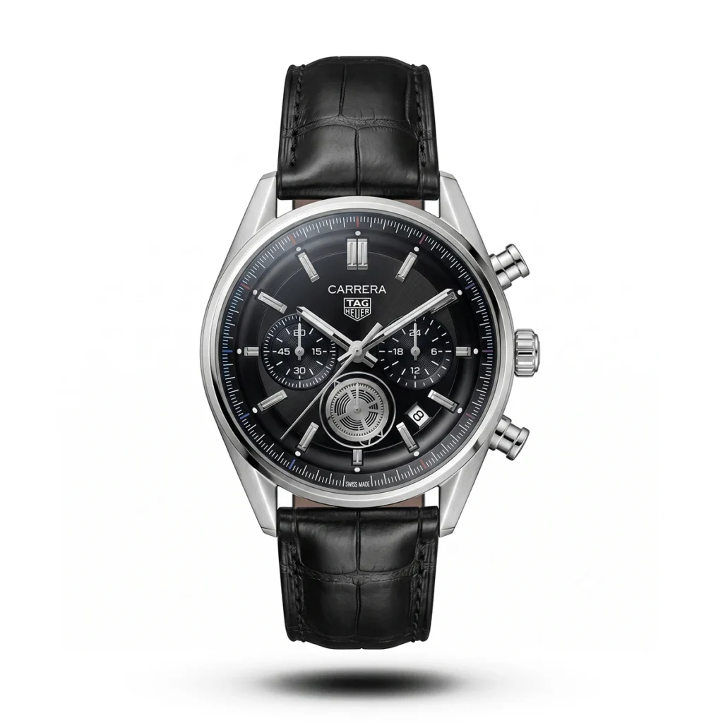 TAG Heuer Carrera Chrono black Leather black dial Watch | AA Grade Inspired