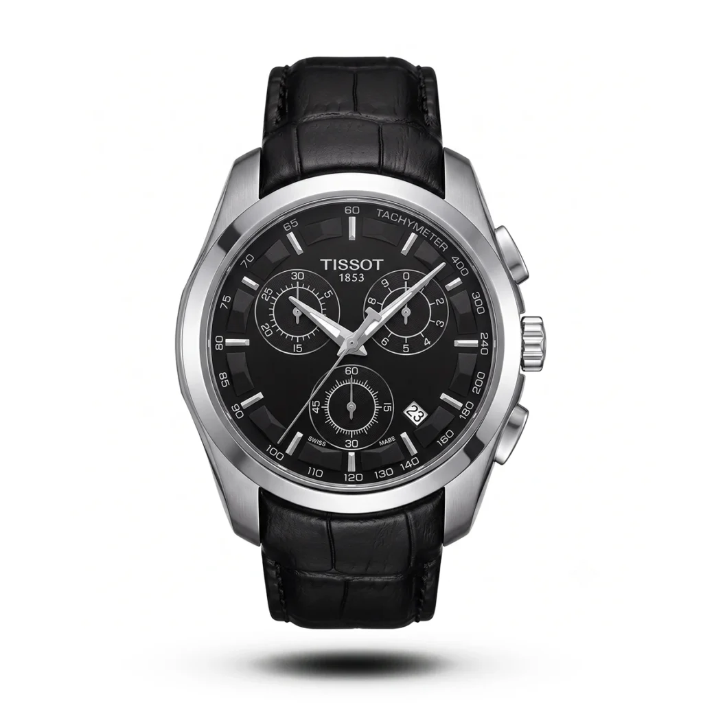 Tissot Couturier Chronograph Black Dial Leather Strap Watch | AA Grade Inspired