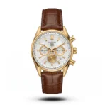 TAG Heuer Carrera Chrono brown Leather white dial gold tone Watch | AA Grade Inspired