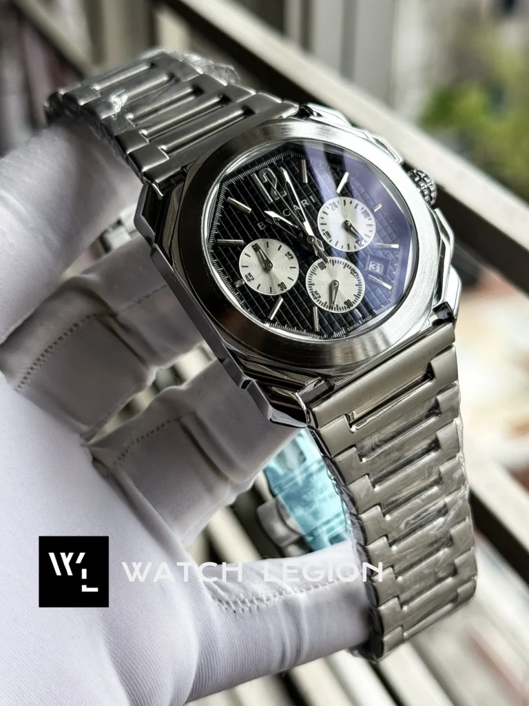 Bvlgari Octo Finissimo Silver tone Black Waffle dial Watch | AA Grade Inspired